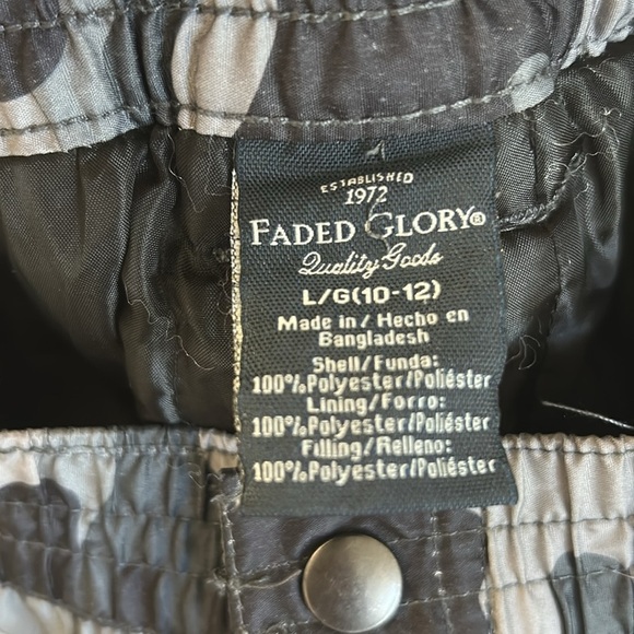 Faded Glory camouflage Snow Pants size LARGE 10-12 black gray elastic waist - Picture 6 of 6